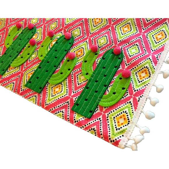 Placemats Cactus 4 Pink Green Applique Diamonds Pom Poms Lot Bright Colors NEW - Picture 5 of 6